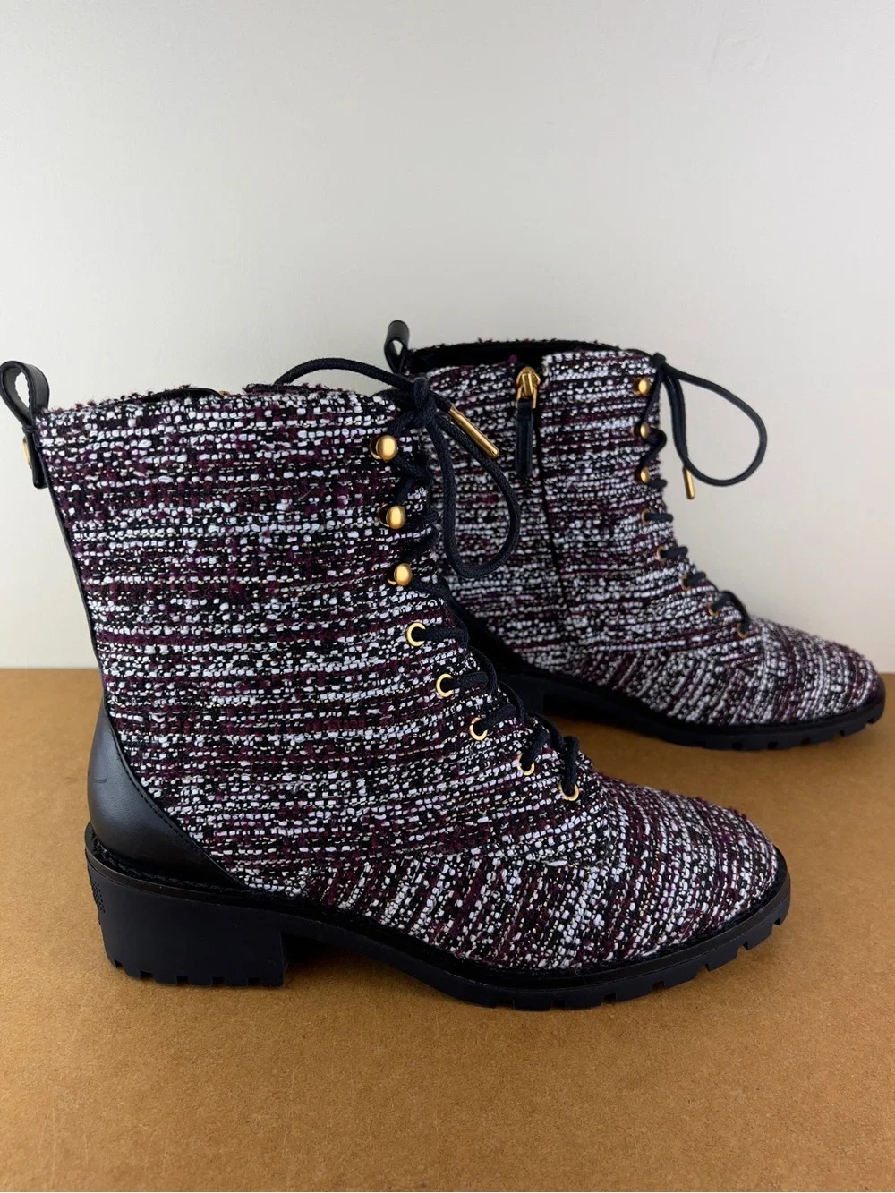 NEW TORY BURCH TWEED COMBAT BOOTS